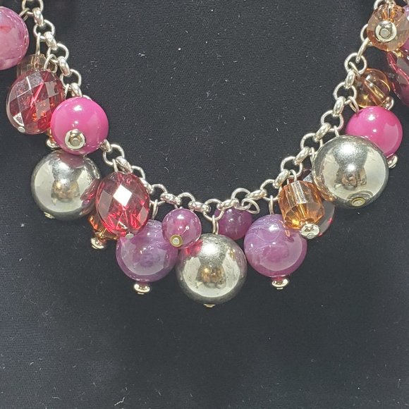 Bijou multi color beads with silver chain necklace - Picture 2 of 4